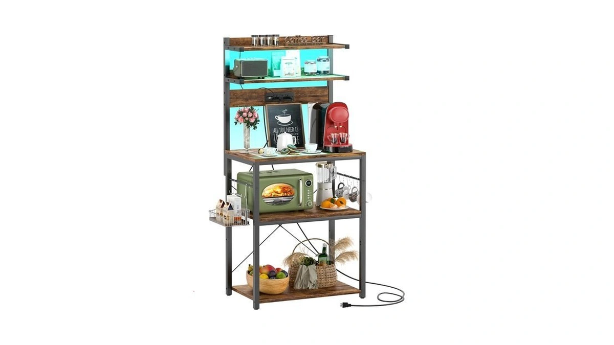 Aheaplus Bakers Rack With Power Outlet, Microwave Stand, 5 Tiers