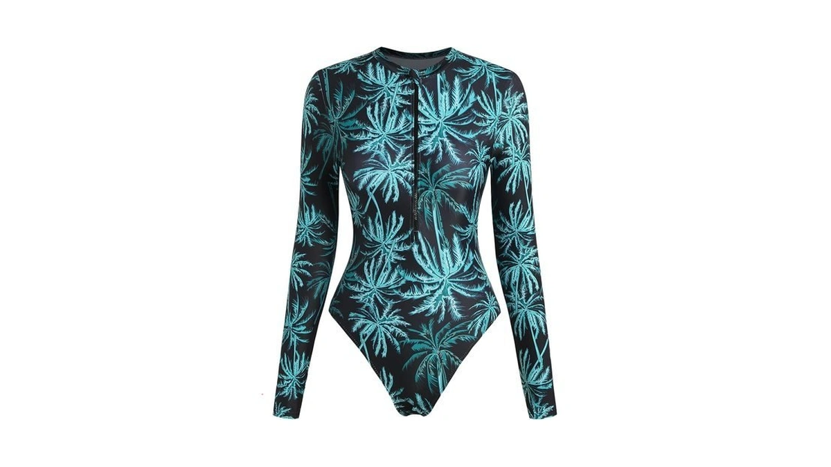 Zaful Women's Long Sleeve Rash Guard Swimsuit One Piece Zipper