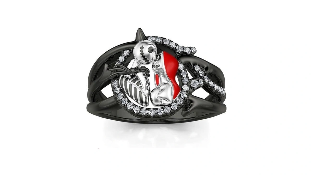 Jeulia Gothic Skull Diamond Rings: Sterling Silver Jack And Sally