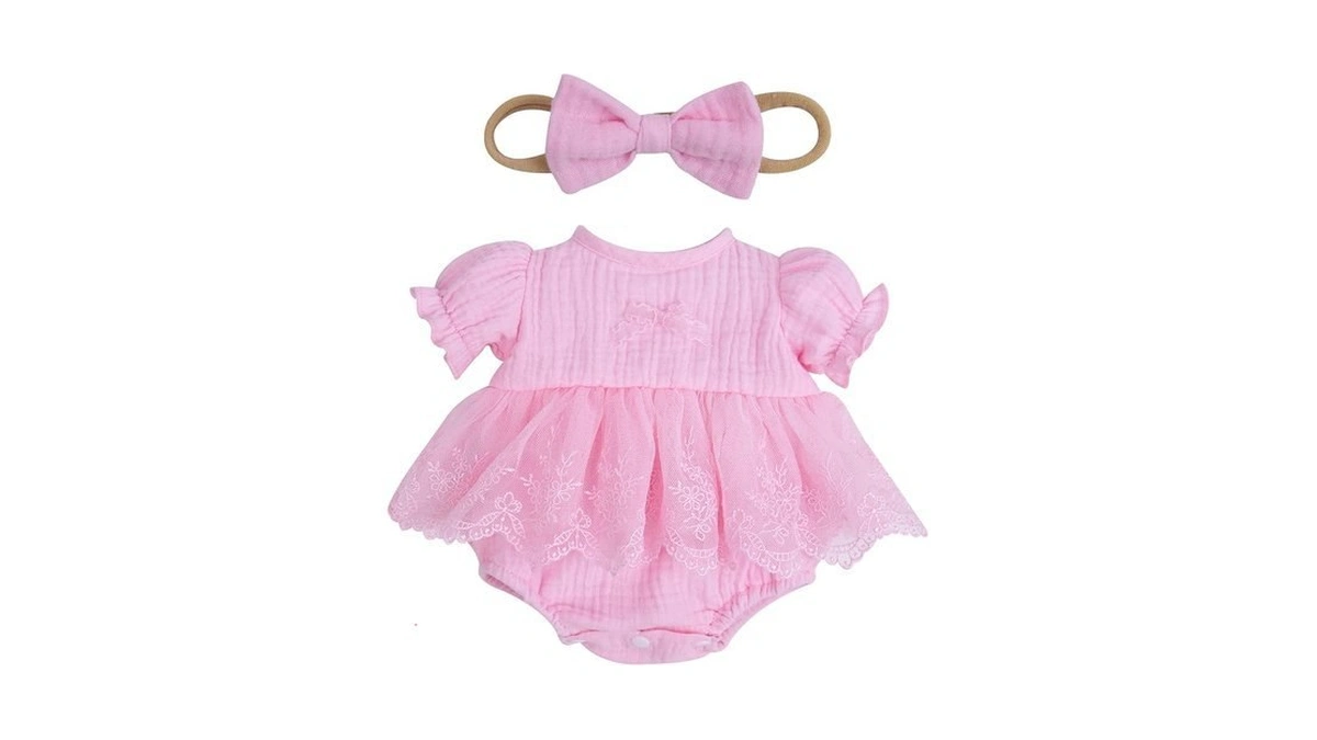 Ekokiz Baby Doll Clothes, Pink Ruffle Gauze Lace Romper &