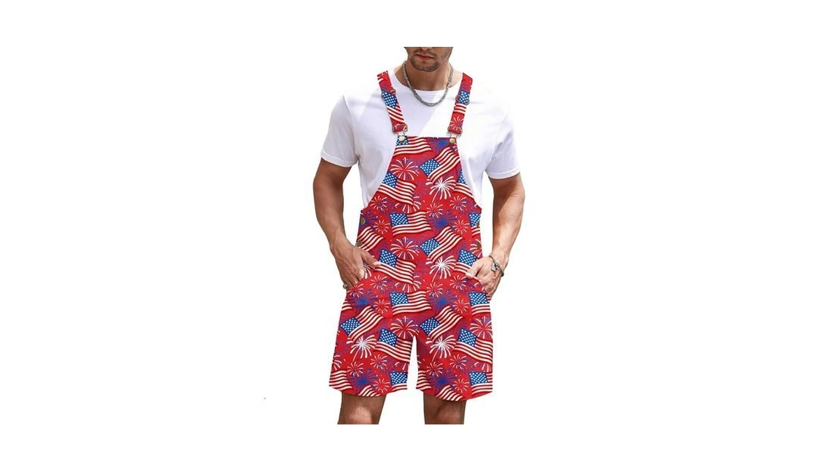 Raisevern Mens Bib Overalls Fourth Of July Romper Male Festival