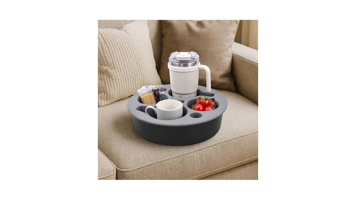 Couch Cup Holder Tray Round, Bonfixe 4-cups Bedside Drink Holder