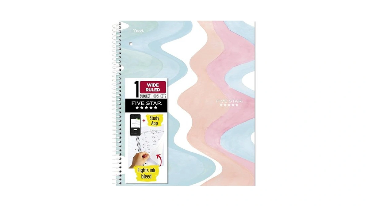 Five Star Spiral Notebook + Study App, 1 Subject, Wide
