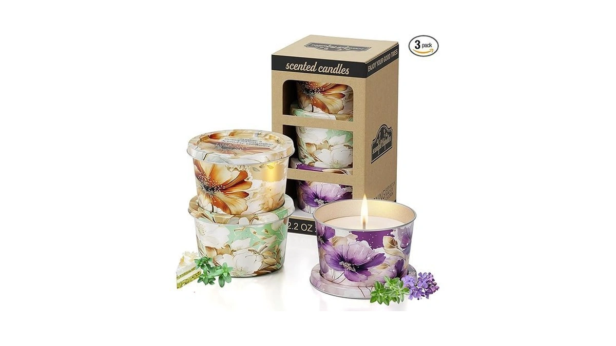 3 Pack Scented Candles-lavender & Thyme, Vanilla Cake, Jasmine &