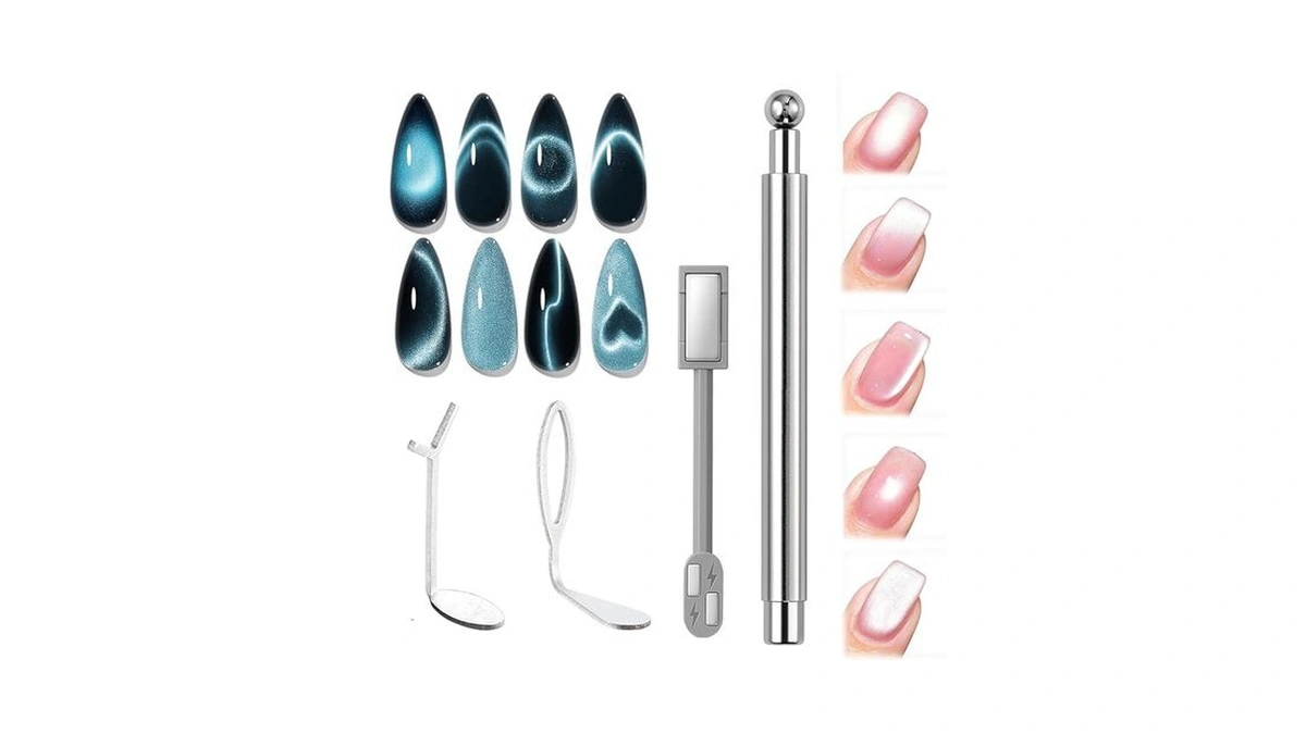Modelones Cat Eye Magnet Set, 5pcs 3-in-1 Dual-head Nail Magnet