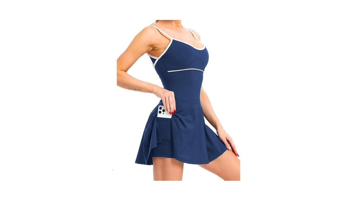 Women's Workout Dress - Built-in Shorts Pockets - Fashion Tennis