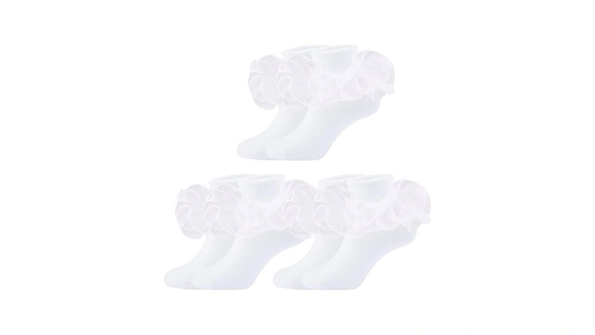 Hakugoo Girls Ruffle Socks Shiny Double Big Lace Socks 3