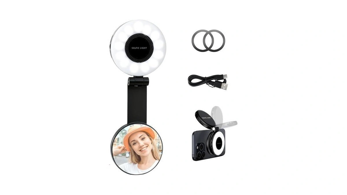 Magnetic Selfie Light For Iphone With Mirror Foldable Magnetic Fill