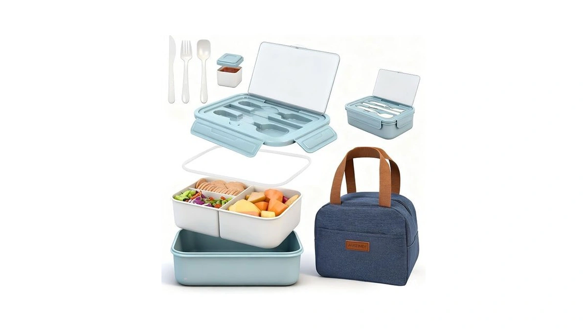 Austiney 1100ml Bento Box With Bag, Leak Proof With Utensil