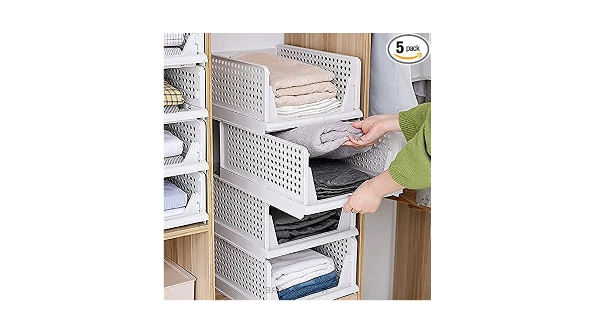 Yazi 5 Pack Stackable Closet Storage Box,closet Shelf Organizer And