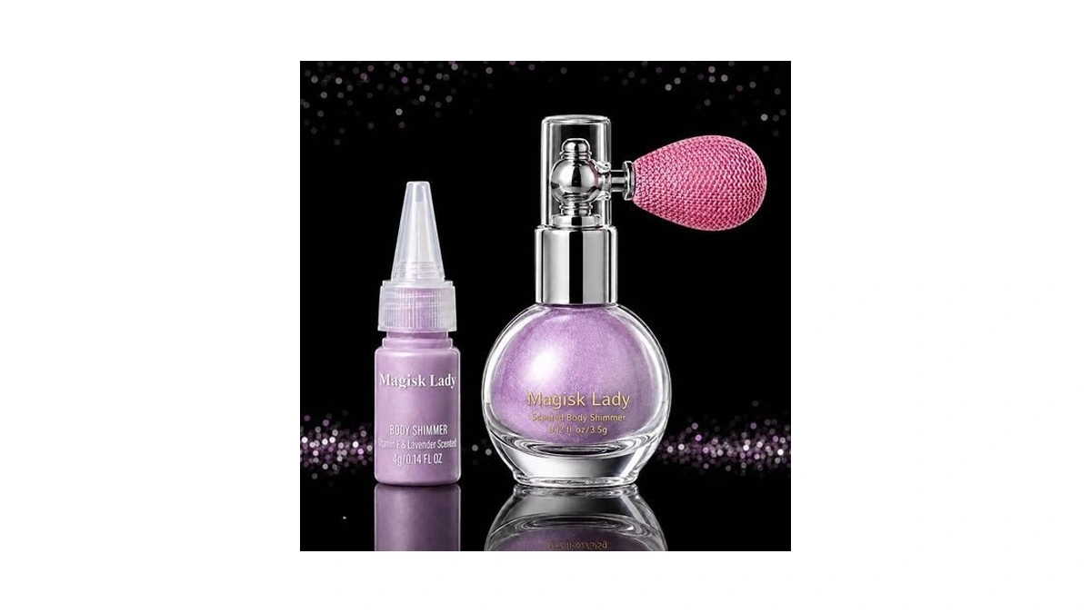 Magisk Lady Pink Purple Shimmer Body Powder, Glitter Hair Spray,