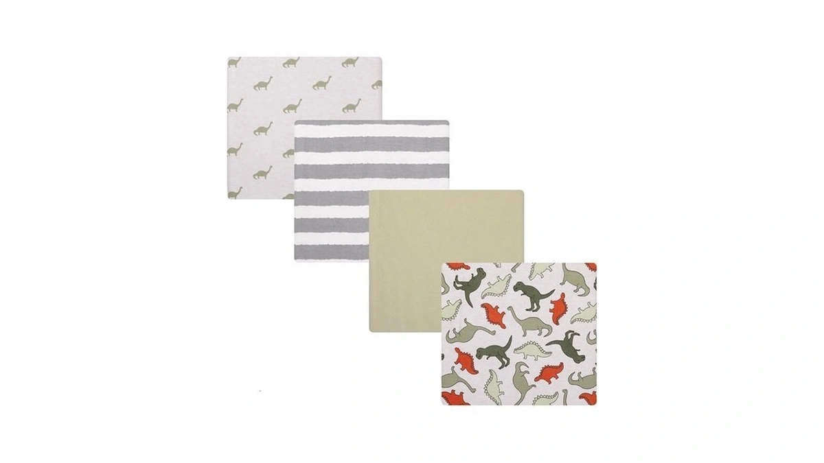 Hudson Baby Cotton Flannel Receiving Blankets 4-pack, Multi Color Dino,