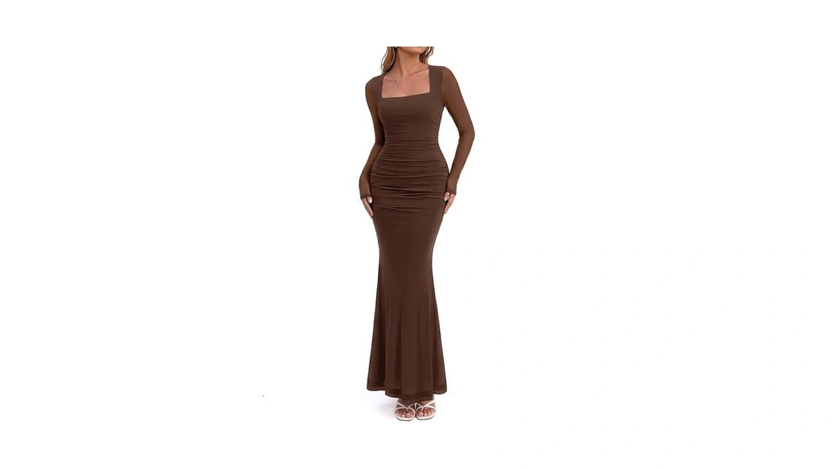 Btfbm Women's Maxi Dresses Fall 2026 Long Sleeve Ruched Bodycon
