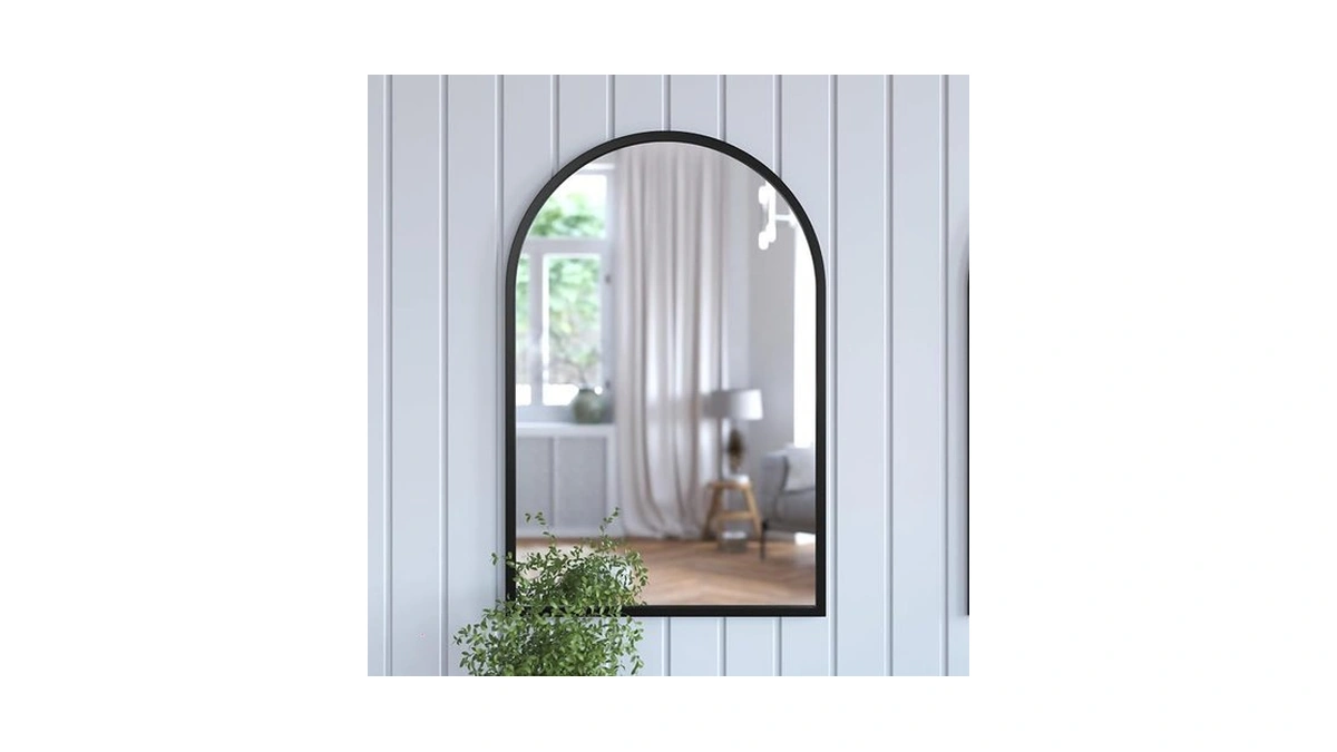 Hbcy Creations Arched Modern Black Metal Frame Accent Mirror For
