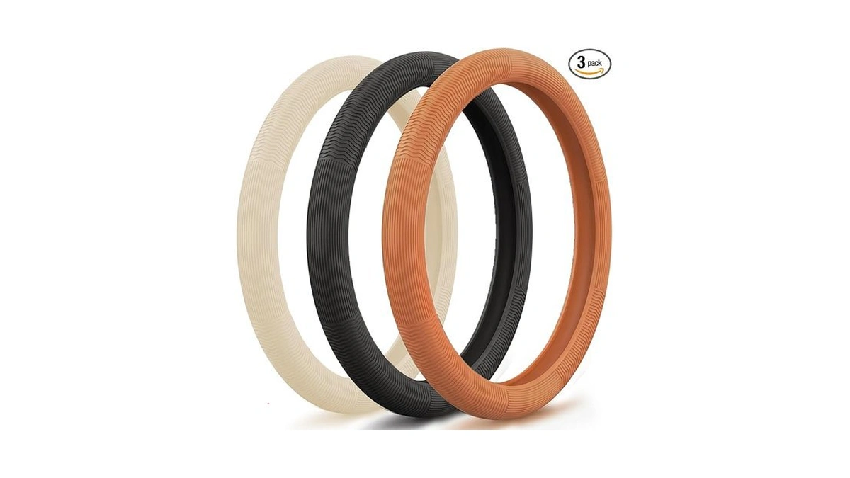 Kafeek 3-pack Steering Wheel Cover Set, Non-slip Silicone Wave Design,