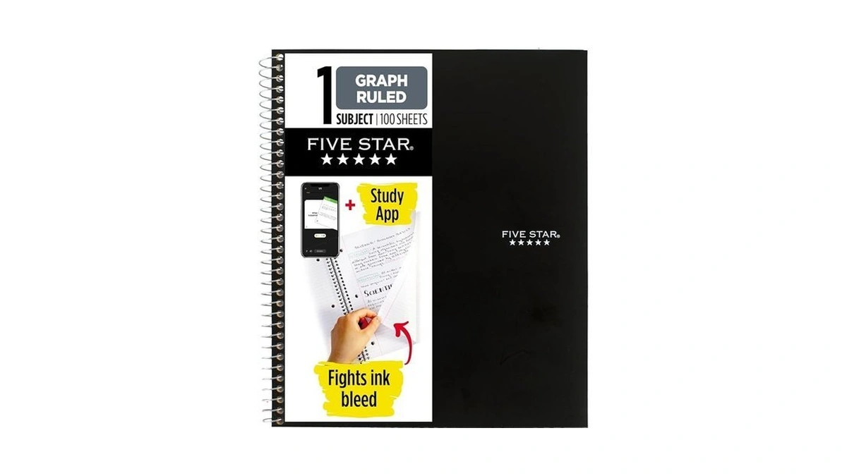 Five Star Spiral Notebook + Study App, 1 Subject, Graph
