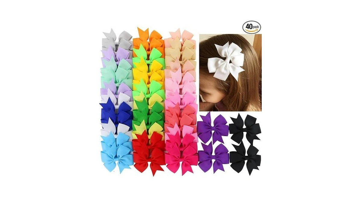 40piece 3 Inch Boutique Grosgrain Ribbon Pinwheel Hair Bows Alligator