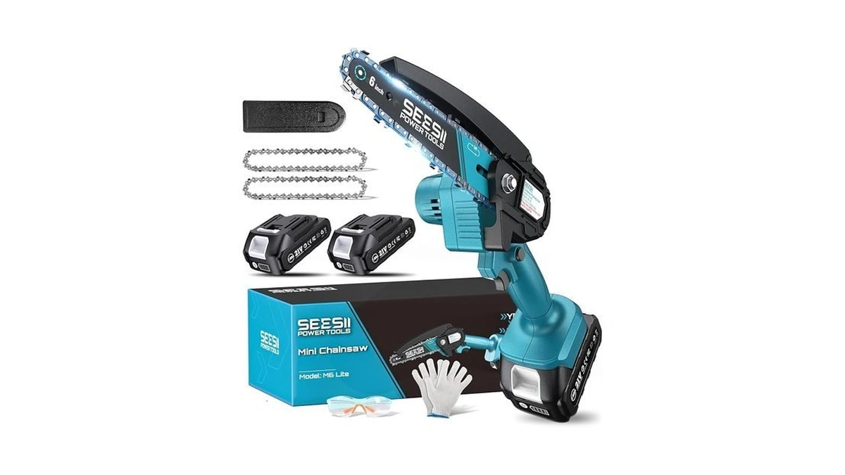 Seesii Mini Chainsaw, 6-inch Mini Chainsaw Cordless, Handheld Electric Power