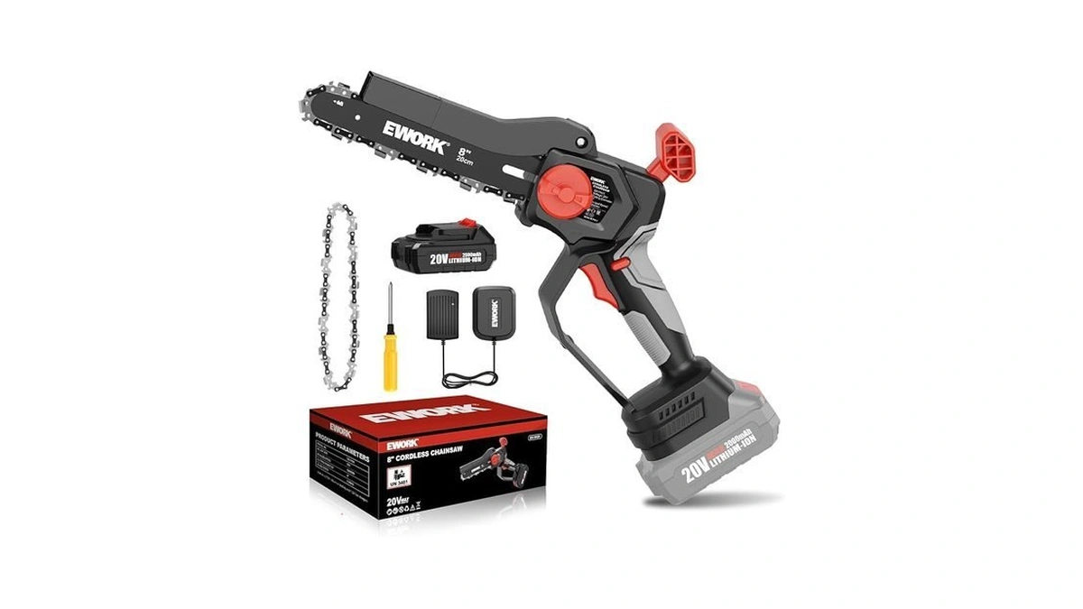 Ework Mini Chainsaw Cordless 8-inch, Brushless Motor, Mini Electric Chainsaw
