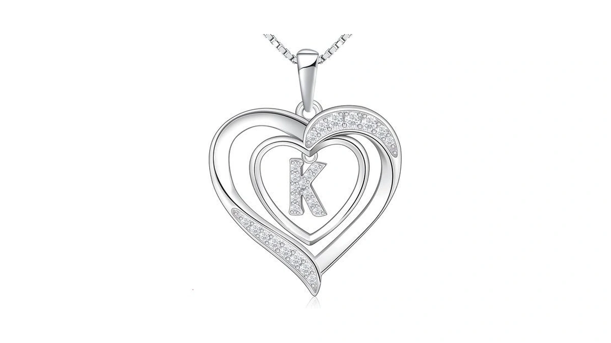 Riviko Heart Initial Necklace For Women, 925 Sterling Silver Dainty