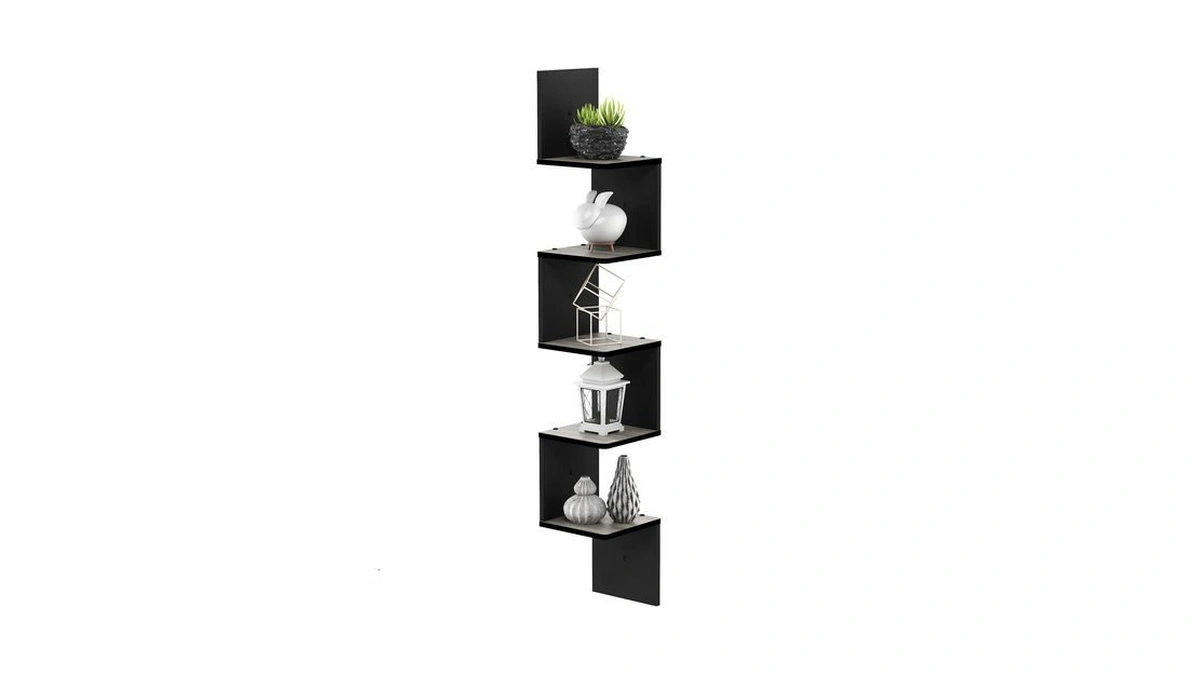 Furinno Rossi Corner Floating Shelves For Wall, 5-tier Corner Square