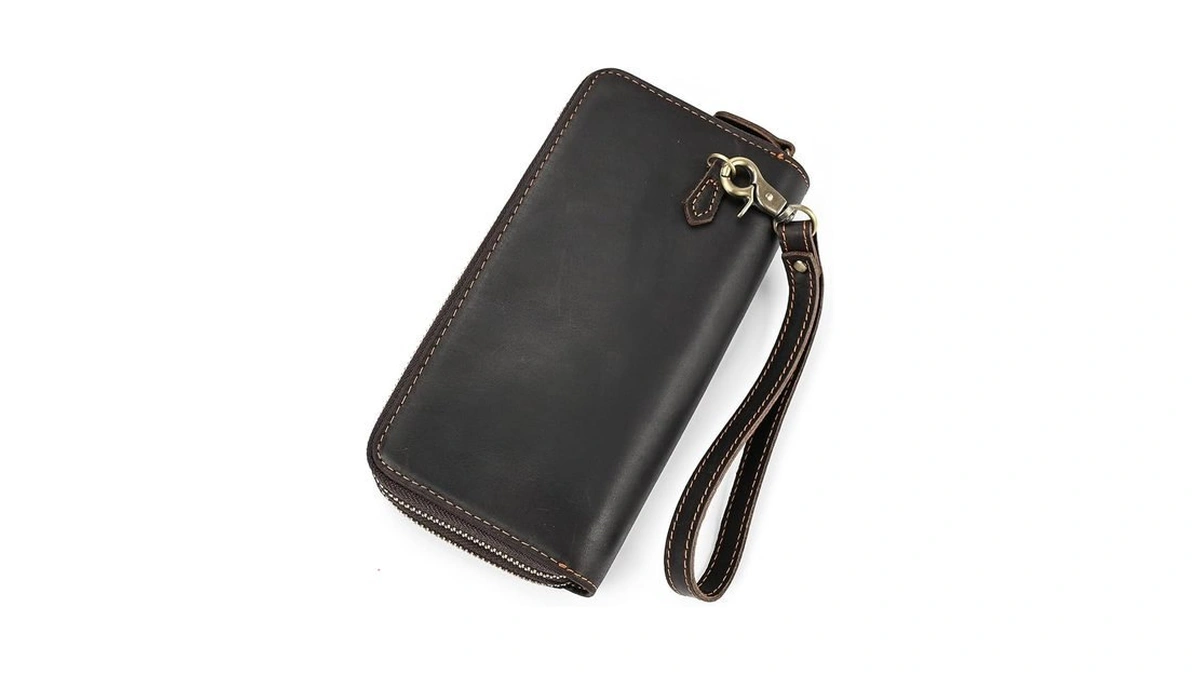 Luufan Genuine Leather Wallet Double Zipper Long Wallet Large Capacity