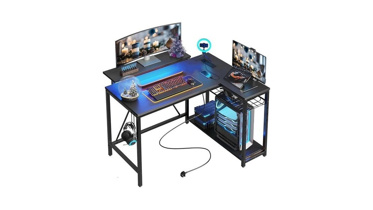 Bestier Gaming Desk With Power Outlets, 42" L-shaped Computer Desk