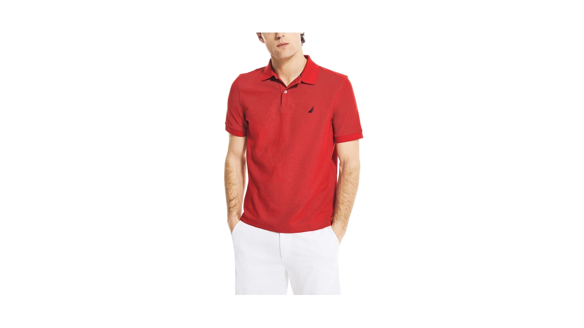 Nautica Men's Short Sleeve Solid Deck Polo, Nautica Red, X-small