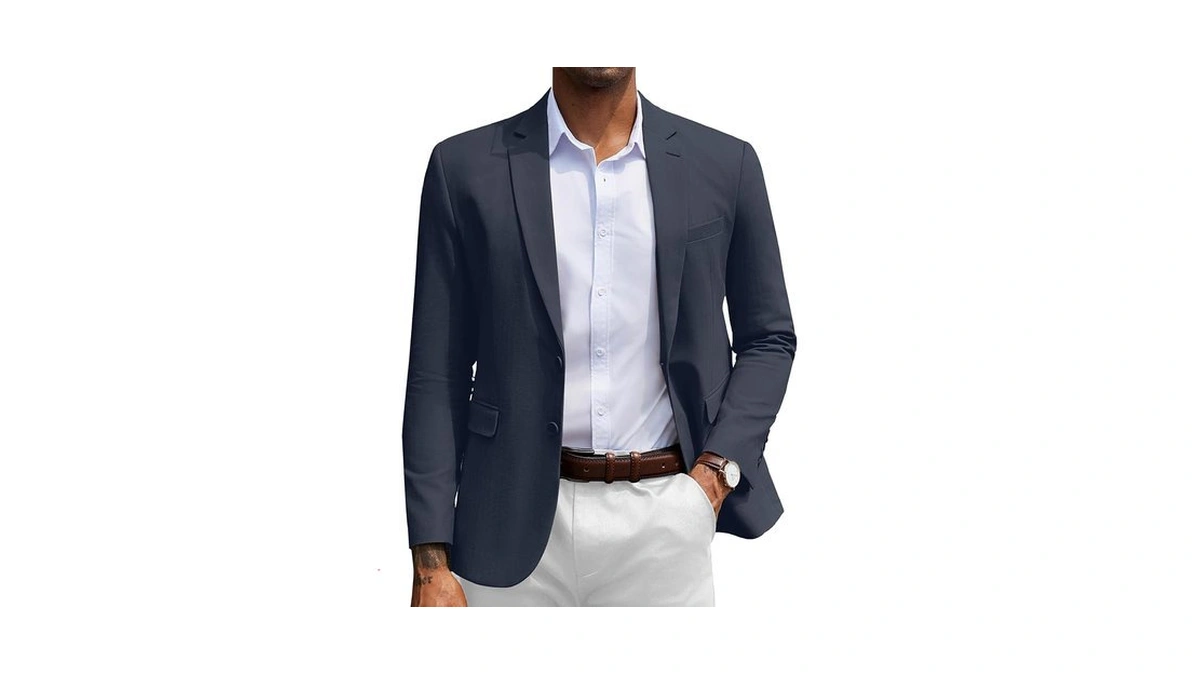 Coofandy Men's Sport Coat Casual Navy Blazer Two-button Herringbone Suit