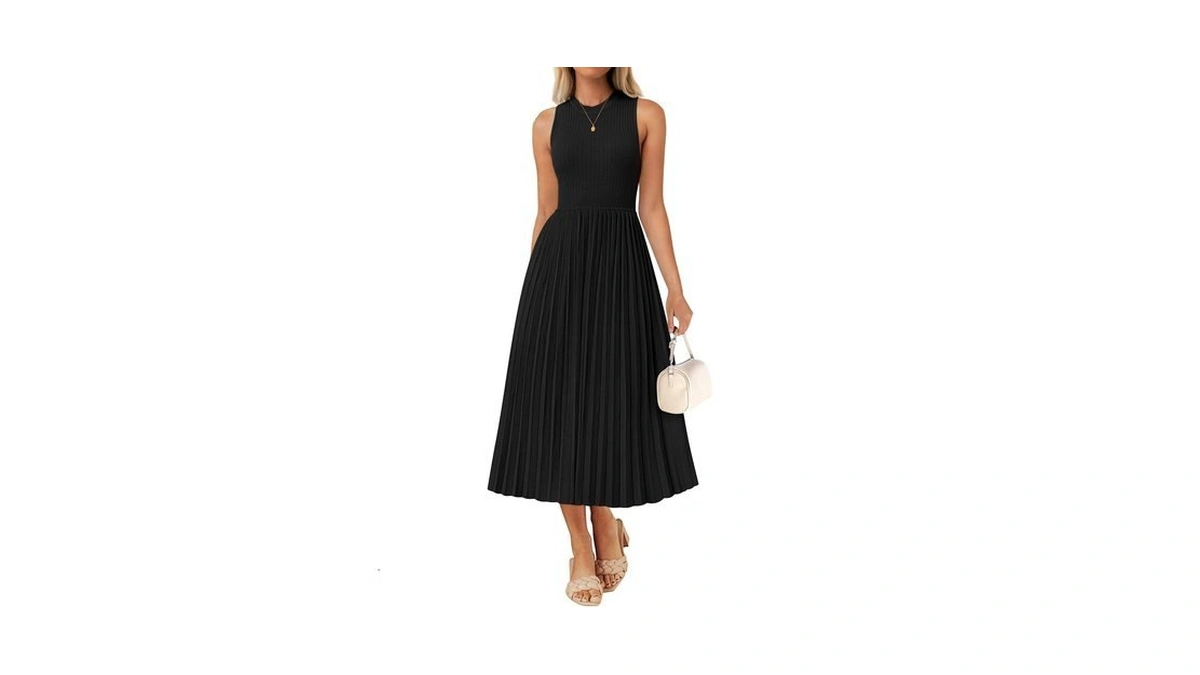 Zesica Women's Summer Sleeveless Sweater Dresses 2026 Crewneck Knit Pleated