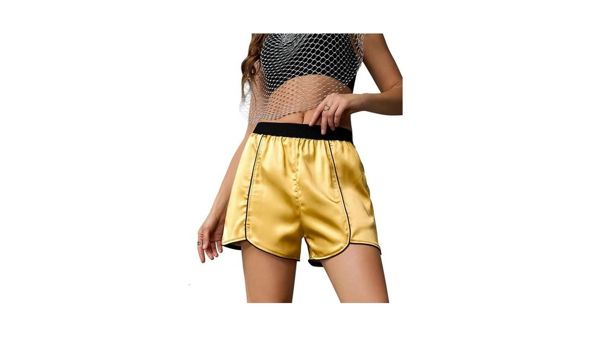 Perfashion Women Gold Shorts Satin Silk Going Out Y2k Metallic