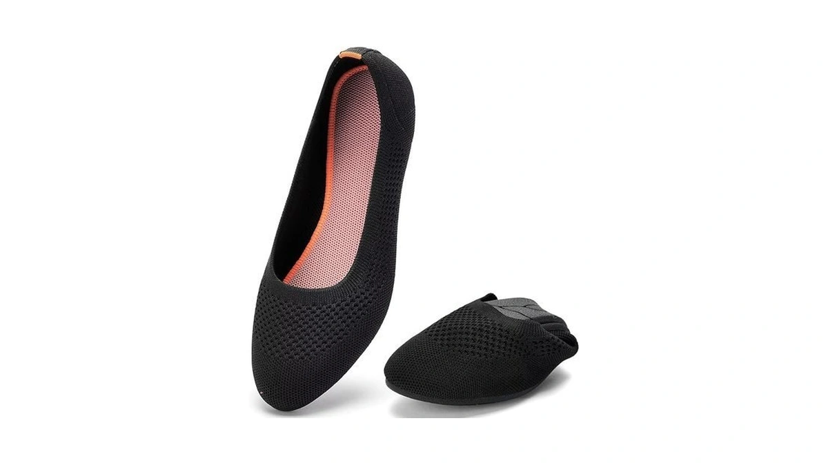 Puxowe Women's Black/orange Flats, Sporty Knit Slip On Sneakers Alternative,