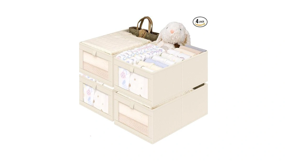 Criusia Closet Organizers And Storage, 4 Pack Linen Closet Baskets