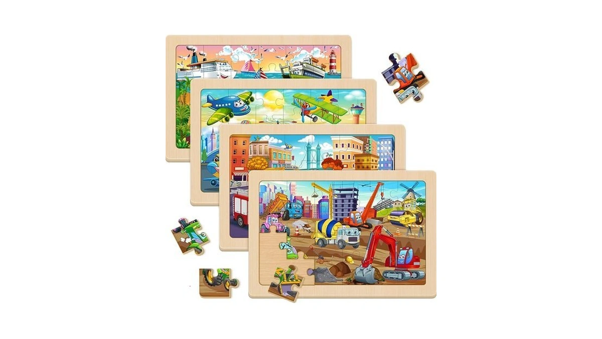 Waalod Wooden Puzzles For Kids Ages 4-6, 4 Pack 24