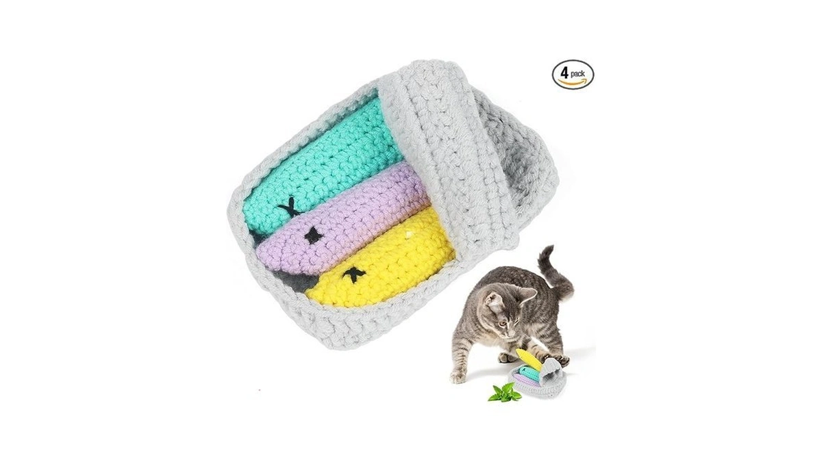 Obrlinaye Halloween Crochet Catnip Toys Sardine Fish Tin Cat Toy,