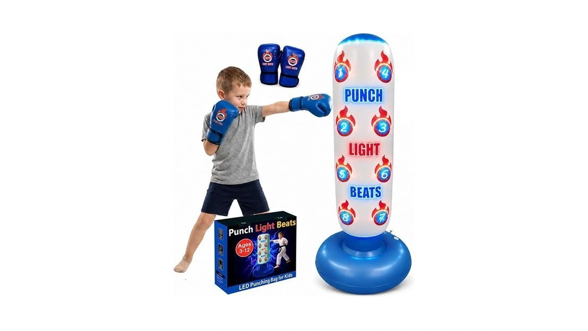 Punching Bag For Kids With Color-changing Led Lights, Built-in Music