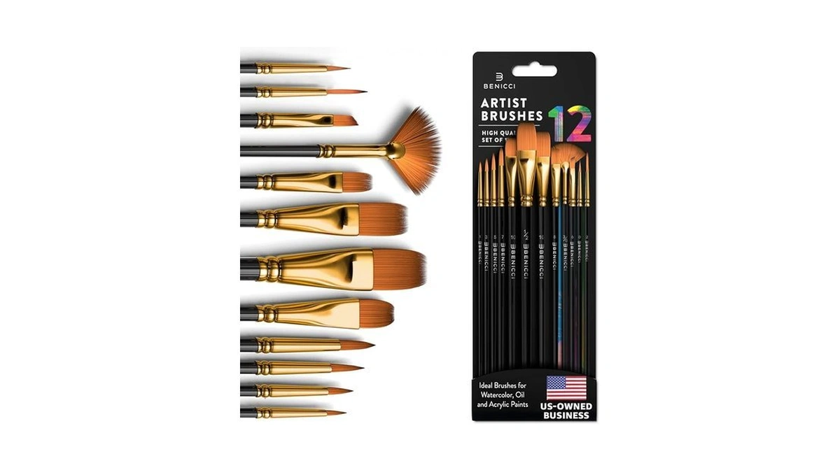 Professional Artist Paint Brush Set Of 12 - Painting Brushes