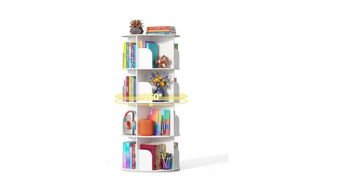 Dumos 4 Tier Rotating Bookshelf Tower, Study Spinning Bookshelf For