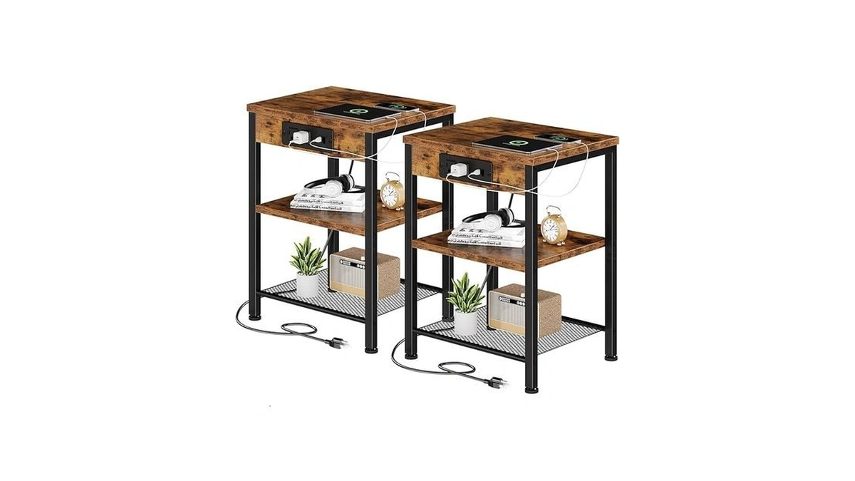 Dumos 15.7" Small Side Table Set Of 2 With Charging