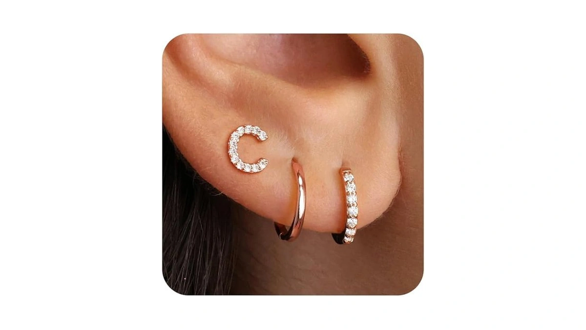 Ritach Huggie Earrings For Women - Initial C Rose Gold