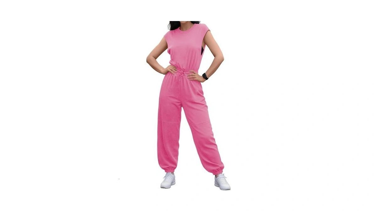 Outfeel Women's Casual Jumpsuit Crewneck Cap Sleeve One Piece Outfits