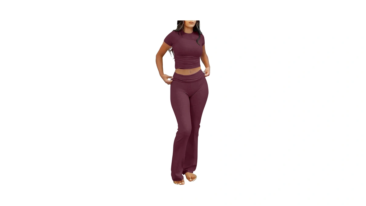 Anrabess 2 Piece Lounge Sets For Women Burgundy Large