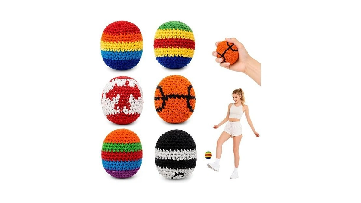 Kazunark Knitted Footbags Set Of 6，colorful Crochet Foot Bag For