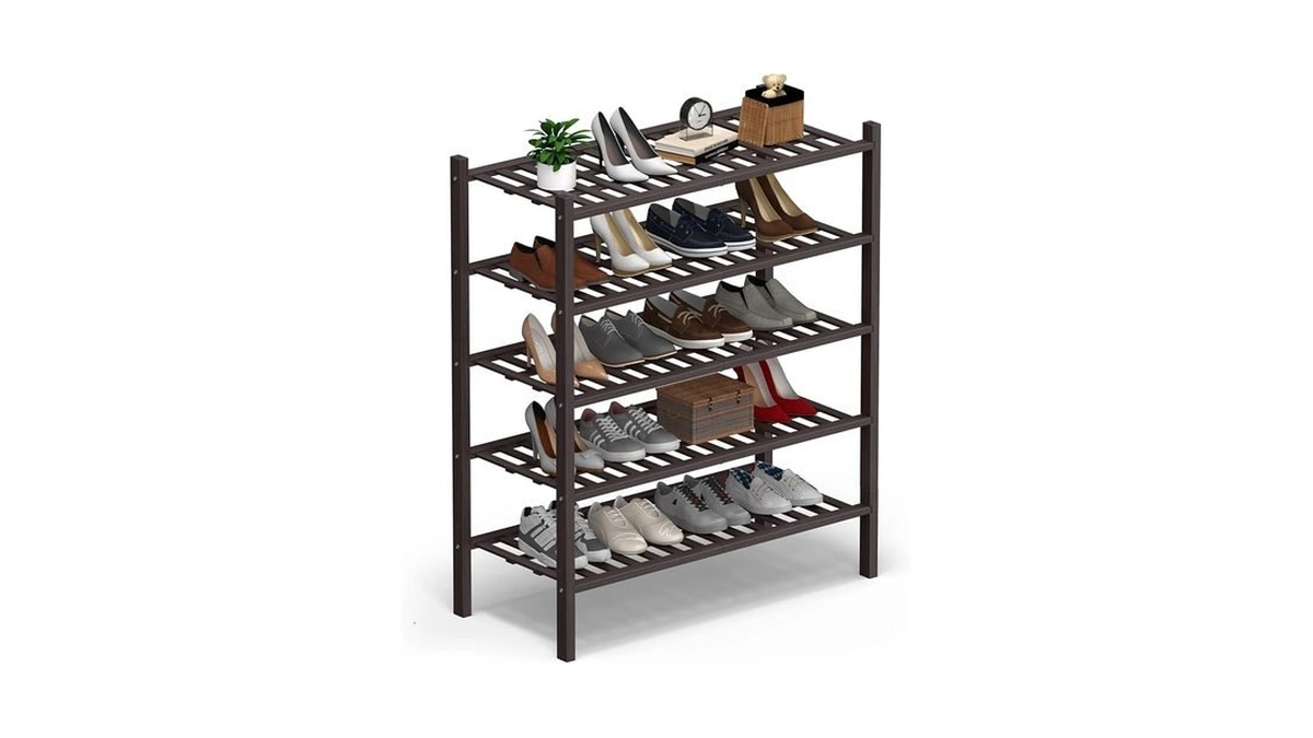 Haddockway 5 Tier Bamboo Shoe Rack Storage Organizer, Multifunctional Free