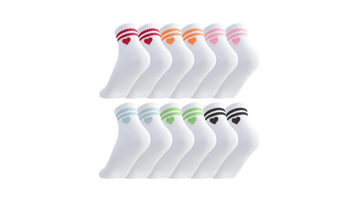 Scenicamp 6 Pairs Kids Athletic Crew Socks With Stripes Hearts