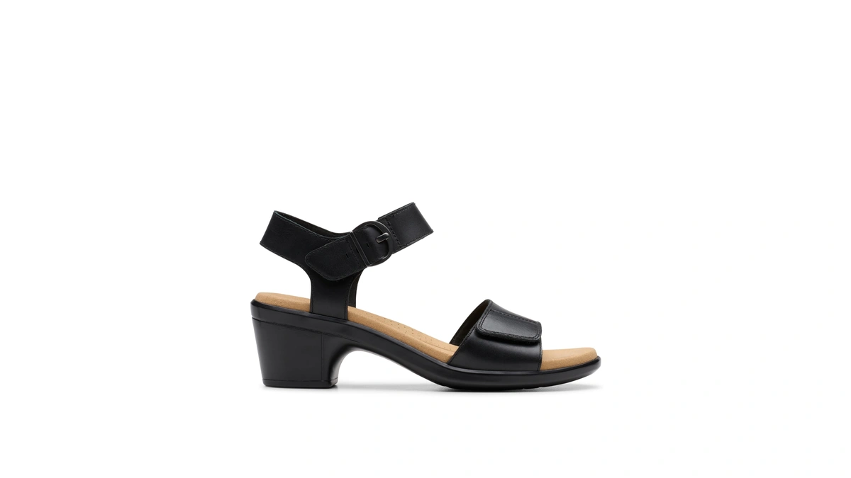 Clarks Collection Women's Emily 2 Amanda Heeled Sandal, Black Leather,