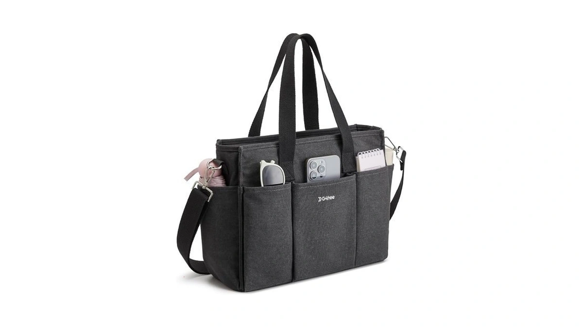 G4free Canvas Tote Bag With Pockets, Medium Size Crossbody Work