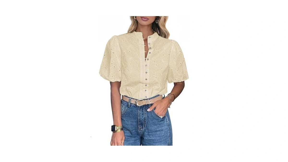 Lazysmile Summer Boho Tops For Women Short Sleeve V Neck