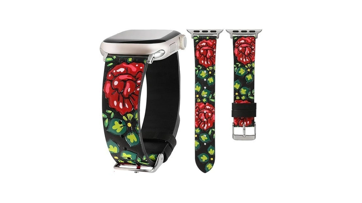 Moolia Floral Leather Band Compatible With Apple Watch Band 42/41/40/38mm