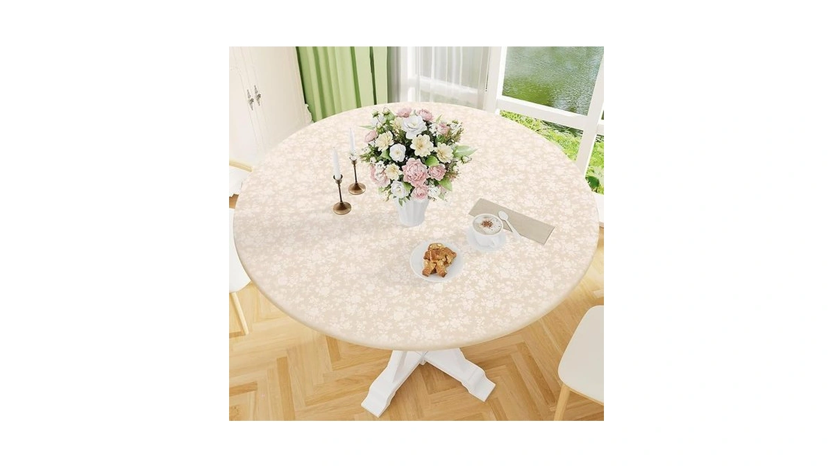 Smiry Round Picnic Tablecloth, Elastic Waterproof Fitted Heavy Duty Vinyl